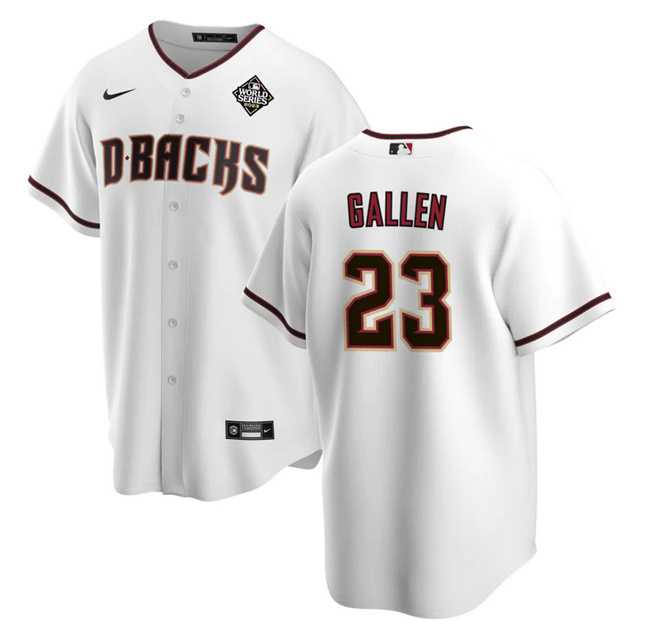 Mens Arizona Diamondbacks #23 Zac Gallen White 2023 World Series Cool Base Stitched Jersey Dzhi